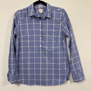 J. Crew Blue Plaid 3/4 Button Up Women’s Long Sleeve Perfect Fit Shirt Sz S